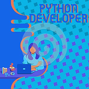 Text sign showing Python Developer. Business overview responsible for writing serverside web application logic Woman