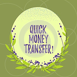 Text sign showing Quick Money Transfer. Conceptual photo Fast way to move money electronically or physically Blank Color