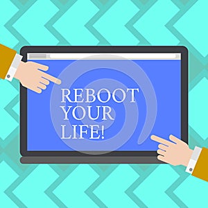 Text sign showing Reboot Your Life. Conceptual photo start new career meet new showing go strange places Hu analysis