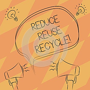 Text sign showing Reduce Reuse Recycle. Conceptual photo Cut down on the amount of garbage we make each year Freehand