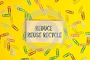 Text sign showing Reduce Reuse Recycle. Conceptual photo environmentallyresponsible consumer behavior.