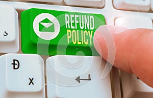 Text sign showing Refund Policy. Conceptual photo refund or exchange defective merchandise previously buy
