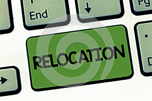 Text sign showing Relocation. Conceptual photo Action of moving to a new place and establishing home or business