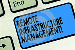 Text sign showing Remote Infrastructure Management. Conceptual photo Managing of computer hardware and software Keyboard