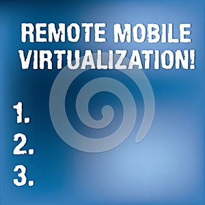 Text sign showing Remote Mobile Virtualization. Conceptual photo can remotely control an Android virtual machine Blurry