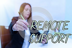 Text sign showing Remote Support. Business overview help end-users to solve computer problems and issues remotely