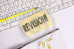 Text sign showing Revision. Conceptual photo action of revising over someone like auditing or accounting Empty orange