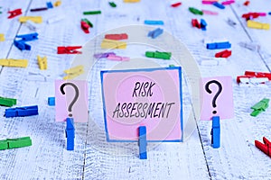 Text sign showing Risk Assessment. Conceptual photo estimation of the levels of risks involved in a situation Scribbled and