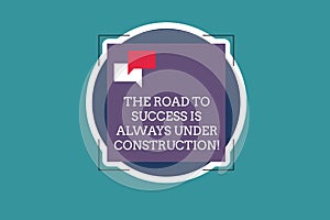 Text sign showing The Road To Success Is Always Under Construction. Conceptual photo In continuous improvement Two Empty Speech