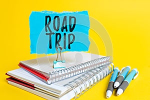 Text sign showing Road Trip. Business approach long distance journey on the road traveled by automobile Colorful Idea