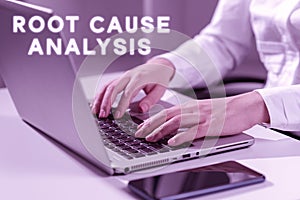 Text sign showing Root Cause Analysis. Business showcase Method of Problem Solving Identify Fault or Problem