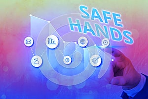 Text sign showing Safe Hands. Conceptual photo Ensuring the sterility and cleanliness of the hands for decontamination