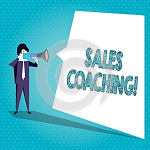 Text sign showing Sales Coaching. Conceptual photo analysisage their team by analyzing metrics and KPIs of selling