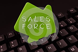 Text sign showing Sales Force. Word Written on they are responsible for of selling products or services