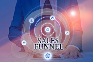 Text sign showing Sales Funnel. Conceptual photo process through which a company ells its products to buyers