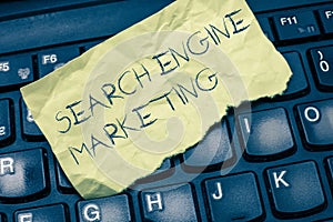 Text sign showing Search Engine Marketing. Conceptual photo promote Website visibility on searched result pages
