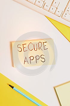 Text sign showing Secure Apps. Conceptual photo protect the device and its data from unauthorized access Flat lay above