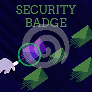 Text sign showing Security Badge. Conceptual photo Credential used to gain accessed on the controlled area Magnifying