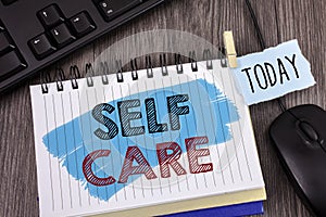 Text sign showing Self Care. Conceptual photo Protection you give to yourself Individual control checking. Concept For Information