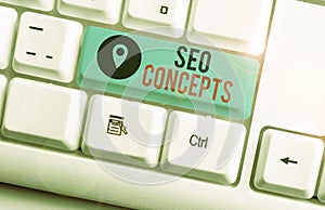 Text sign showing Seo Concepts. Conceptual photo a process of increasing the quality of website traffic White pc