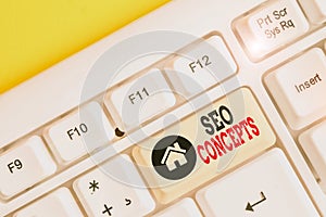 Text sign showing Seo Concepts. Conceptual photo a process of increasing the quality of website traffic White pc