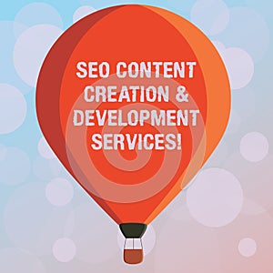 Text sign showing Seo Content Creation And Development Services. Conceptual photo Search engine optimization Three toned