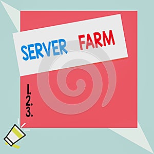 Text sign showing Server Farm. Conceptual photo a group of computers acting as servers and housed together Speaking