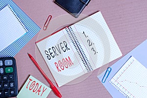 Text sign showing Server Room. Conceptual photo a room used to store power and operate computer servers Striped