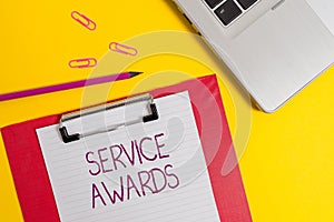Text sign showing Service Awards. Conceptual photo Recognizing an employee for his or her longevity or tenure Slim