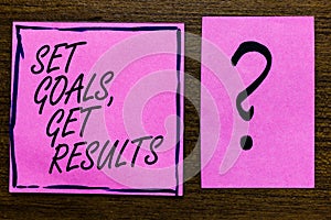 Text sign showing Set Goals, Get Results. Conceptual photo Establish objectives work for accomplish them Violet color black lined