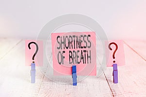 Text sign showing Shortness Of Breath. Conceptual photo intense tightening of the airways causing breathing difficulty