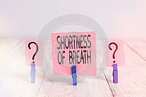 Text sign showing Shortness Of Breath. Conceptual photo intense tightening of the airways causing breathing difficulty photo