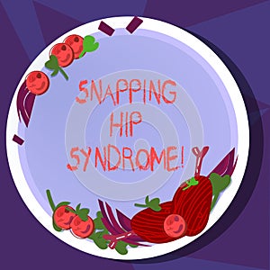 Text sign showing Snapping Hip Syndrome. Conceptual photo audible snap or click that occurs in or around the hip Hand