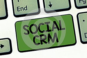 Text sign showing Social Crm. Conceptual photo Customer relationship analysisagement used to engage with customers