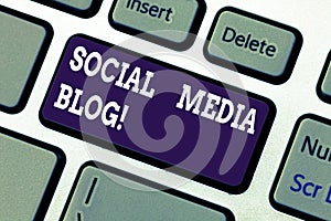 Text sign showing Social Media Blog. Conceptual photo Web page that serves publicly accessible demonstratingal journal