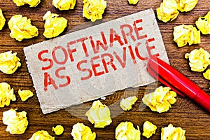 Text sign showing Software As Service. Conceptual photo On Demand licensed on Subscription and centrally hosted