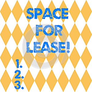Text sign showing Space For Lease. Conceptual photo Available location for rent to use for commercial purposes Harlequin
