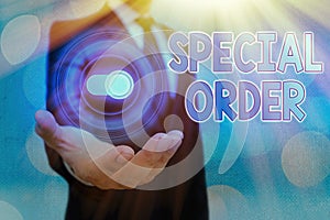 Text sign showing Special Order. Conceptual photo Specific Item Requested a Routine Memo by Military Headquarters photo