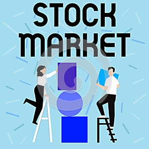 Text sign showing Stock Market. Business showcase collection markets exchanges where activities of buying selling Couple