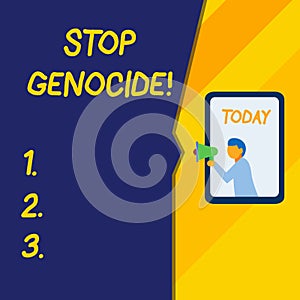 Text sign showing Stop Genocide. Conceptual photo to put an end on the killings and atrocities of showing.