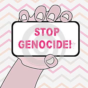 Text sign showing Stop Genocide. Conceptual photo to put an end on the killings and atrocities of showing Closeup of photo