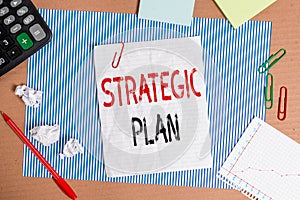 Text sign showing Strategic Plan. Conceptual photo a systematic process of envisioning a desired future Striped