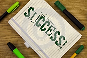 Text sign showing Success Motivational Call. Conceptual photo Achievement Accomplishment of some purpose written on Notebook Book