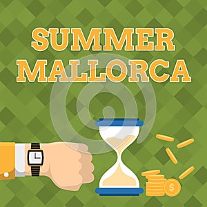 Text sign showing Summer Mallorca. Word for Spending the holiday season in the Balearic islands of Spain Businessman