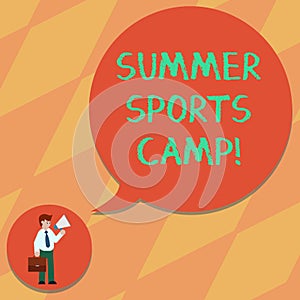Text sign showing Summer Sports Camp. Conceptual photo providing facilities for sleeping eating and handicrafts Man in Necktie