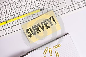 Text sign showing Survey. Conceptual photo research method used for collecting data from a predefined group Empty orange