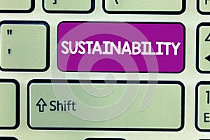 Text sign showing Sustainability. Conceptual photo The ability to be maintained at a certain rate and level