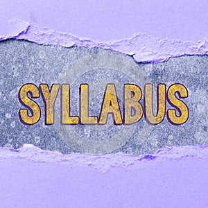 Text sign showing Syllabus. Business approach a summary outline of a discourse, treatise or of examination requirements