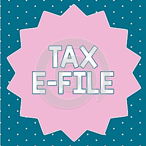 Text sign showing Tax E File. Conceptual photo System submitting tax documents to US Internal Revenue Service