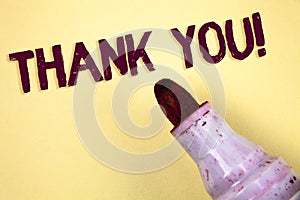 Text sign showing Thank You Motivational Call. Conceptual photo Appreciation greeting Acknowledgment Gratitude written on Plain ba